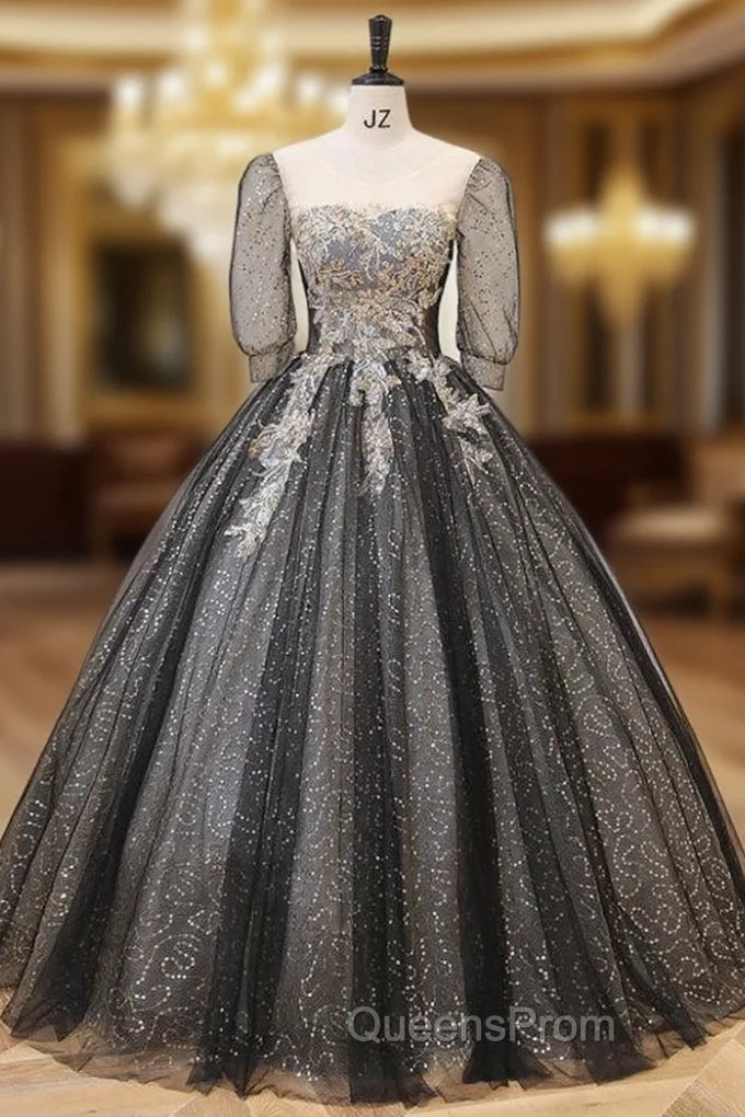 Black Tulle Sequins Short Sleeve Beading Quinceanera Dress Main image