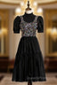 Black Tulle Sequins Short Sleeve Short Evening Prom Dress
