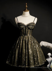 Black Tulle Sequins Spaghetti Straps Homecoming Dress