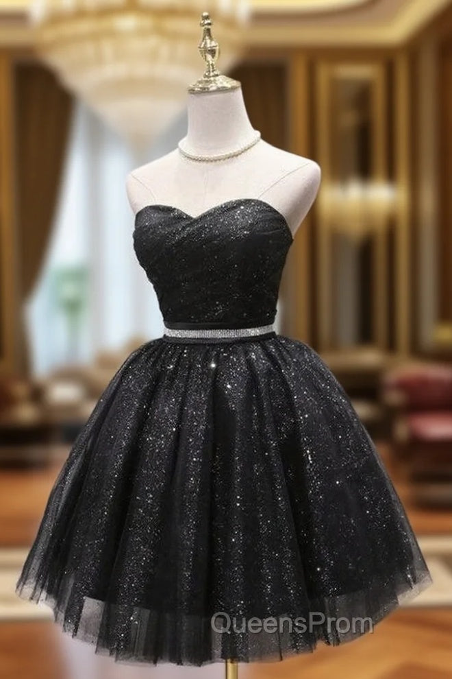 Black Tulle Sequins Sweetheart Homecoming Dress Main image