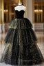 Black Tulle Sequins Velvet Sweetheart Evening Prom Dress