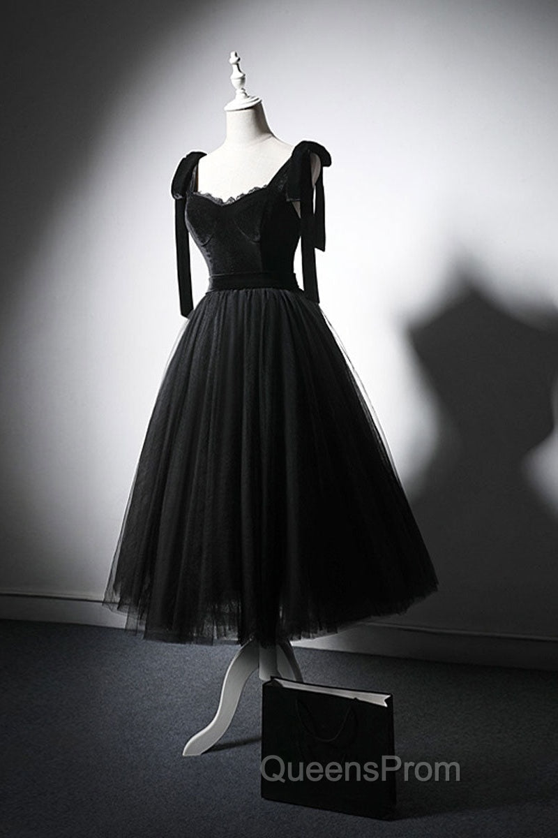 Black Tulle Short Evening Prom Dress, Black Tulle Evening Dress