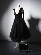 Black Tulle Short Evening Prom Dress, Black Tulle Evening Dress