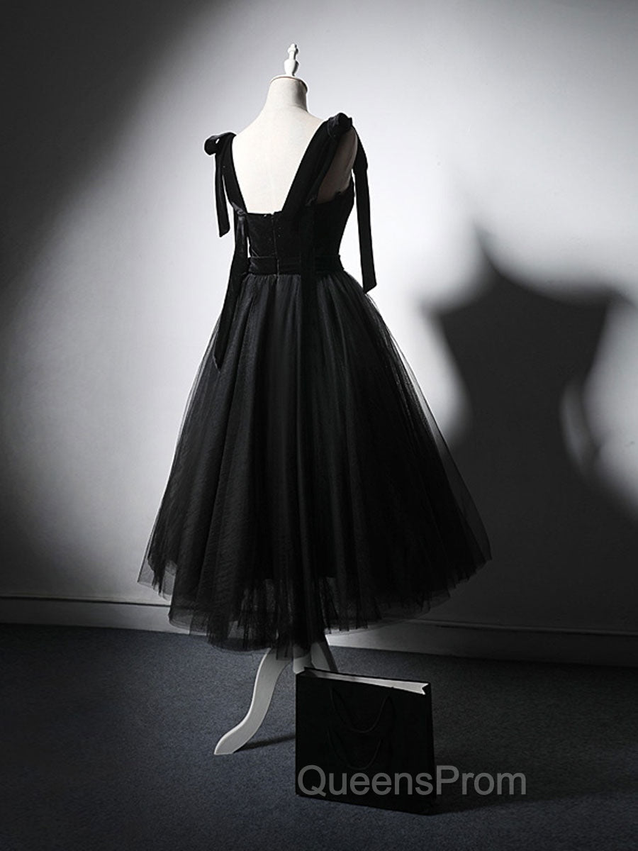 Black Tulle Short Evening Prom Dress, Black Tulle Evening Dress