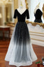 Black Tulle Short Sleeve Backless Evening Prom Dress