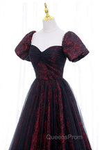 Black Tulle Short Sleeve Evening Dress, Off the Shoulder Evening Prom Dress