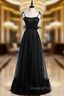 Black Tulle Spagehtti Straps Sequins Feather Evening Prom Dress