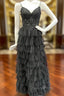 Black Tulle Spaghetti Straps Appliques Evening Prom Dress