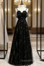 Black Tulle Spaghetti Straps Appliques Evening Prom Dress