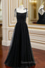 Black Tulle Spaghetti Straps Beading Evening Prom Dress