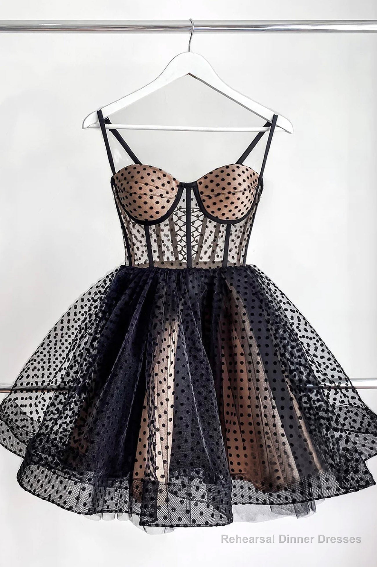 Black Tulle Spaghetti Straps Short Homecoming Dress, A-Line Evening Party Dress Main image