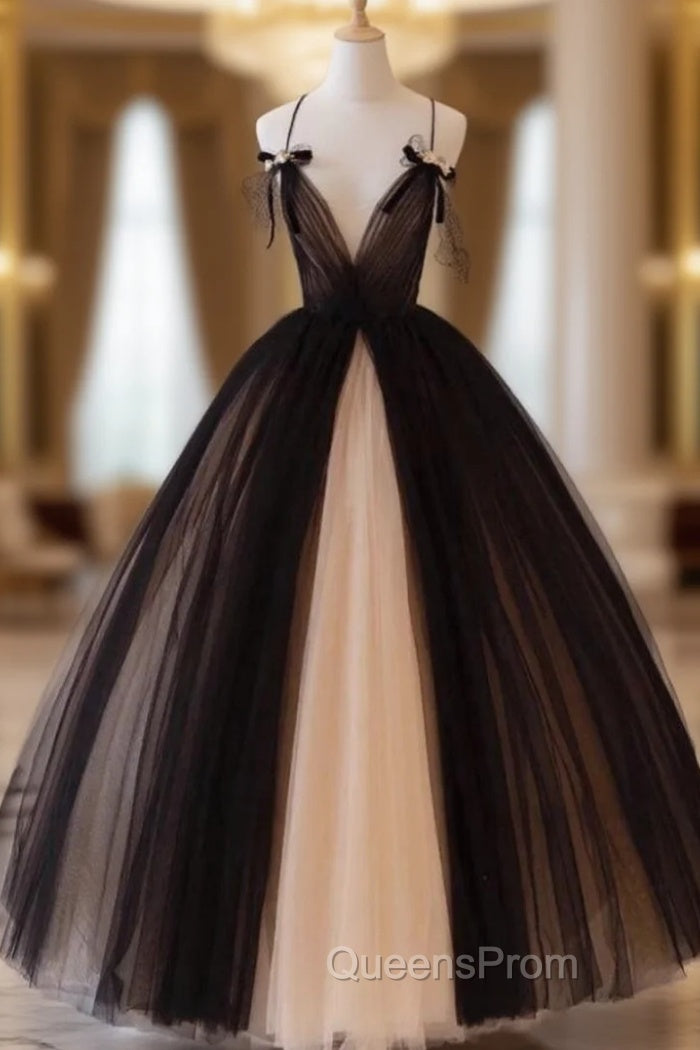 Black Tulle Spaghetti Straps Tulle Evening Prom Dress