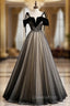 Black Tulle Straps Pleats Beading Evening Prom Dress