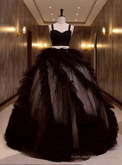Black Tulle Straps Sequins Quinceanera Dress