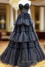 Black Tulle Sweetheart Appliques Evening Prom Dress