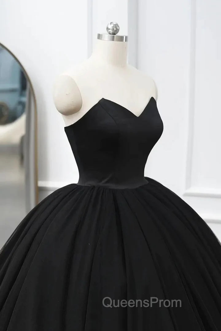 Black Tulle Sweetheart Ball Gown Sweet 16 Dress, Black Long Evening Dress Secondary image