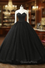 Black Tulle Sweetheart Ball Gown Sweet 16 Dress, Black Long Evening Dress