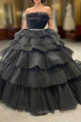 Black Tulle Sweetheart Beading Evening Prom Dress