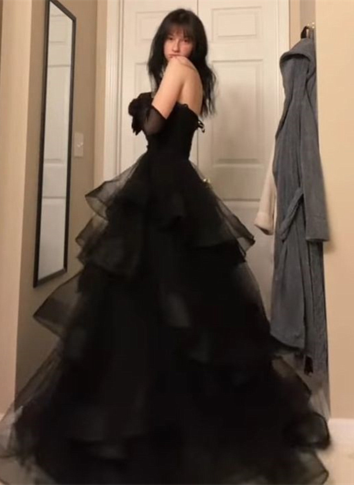 Black Tulle Sweetheart Layers Long Party Dress, Black Tulle Long Classy Prom Dress Main image