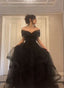 Black Tulle Sweetheart Off Shoulder Long Party Dress, A-Line Black Classy Prom Dress