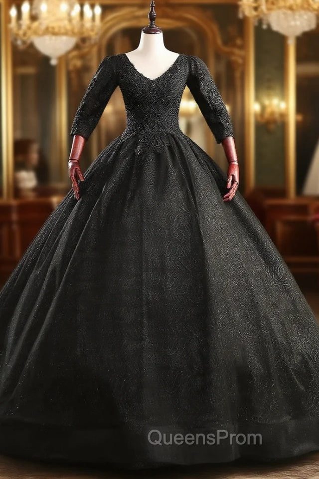 Black Tulle V-neck Short Sleeve Beading Quinceanera Dress Main image