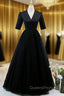 Black Tulle V-neck Short Sleeve Evening Prom Dress