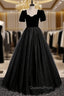 Black Tulle Velvet Short Sleeve Evening Prom Dress