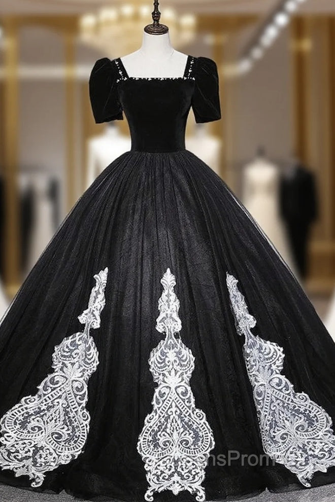 Black Tulle Velvet Short Sleeve Quinceanera Dress Main image