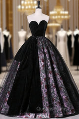 Black Tulle Velvet Sweetheart Print Quinceanera Dress