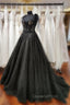 Black Tulle with Lace Straps Long Evening Dress, Black Long Evening Dress Evening Prom Dress