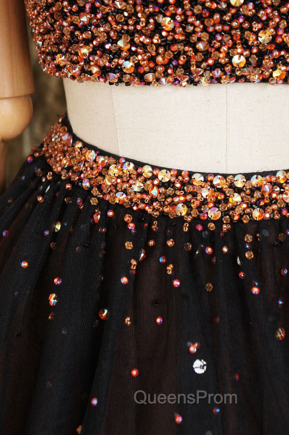 Black Two Pieces Beads Tulle Short Evening Prom Dress Black Homecoming Dress Secondary image