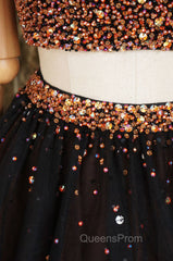 Black Two Pieces Beads Tulle Short Evening Prom Dress Black Homecoming Dress