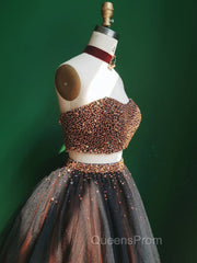 Black Two Pieces Beads Tulle Short Evening Prom Dress Black Homecoming Dress