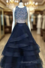 Black Two Pieces Sequin Long Evening Prom Dress, Black Evening Dress