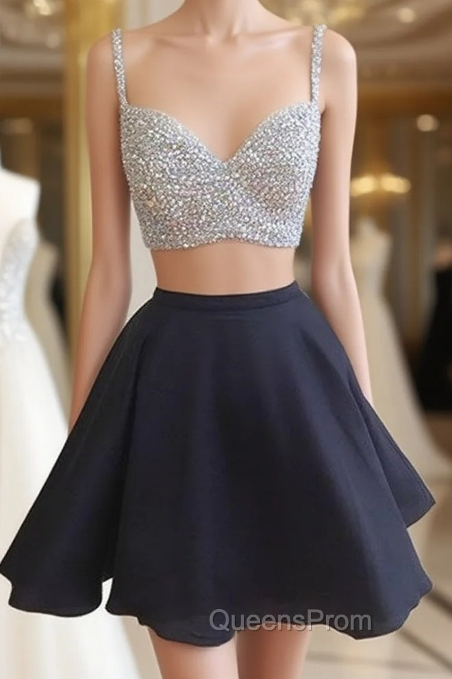 Black Two Pieces Short Evening Prom Dress, Two Pieces Homecoming Dress Main image