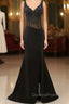 Black V-Neck Beaded Evening Prom Dress Sleeveless Split