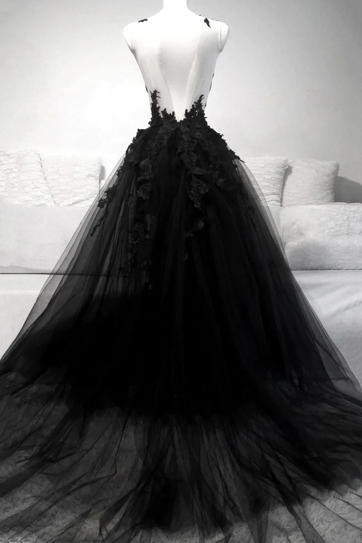 Black V Neck Lace Long Classy Prom Dress A Line Classy Evening Dress