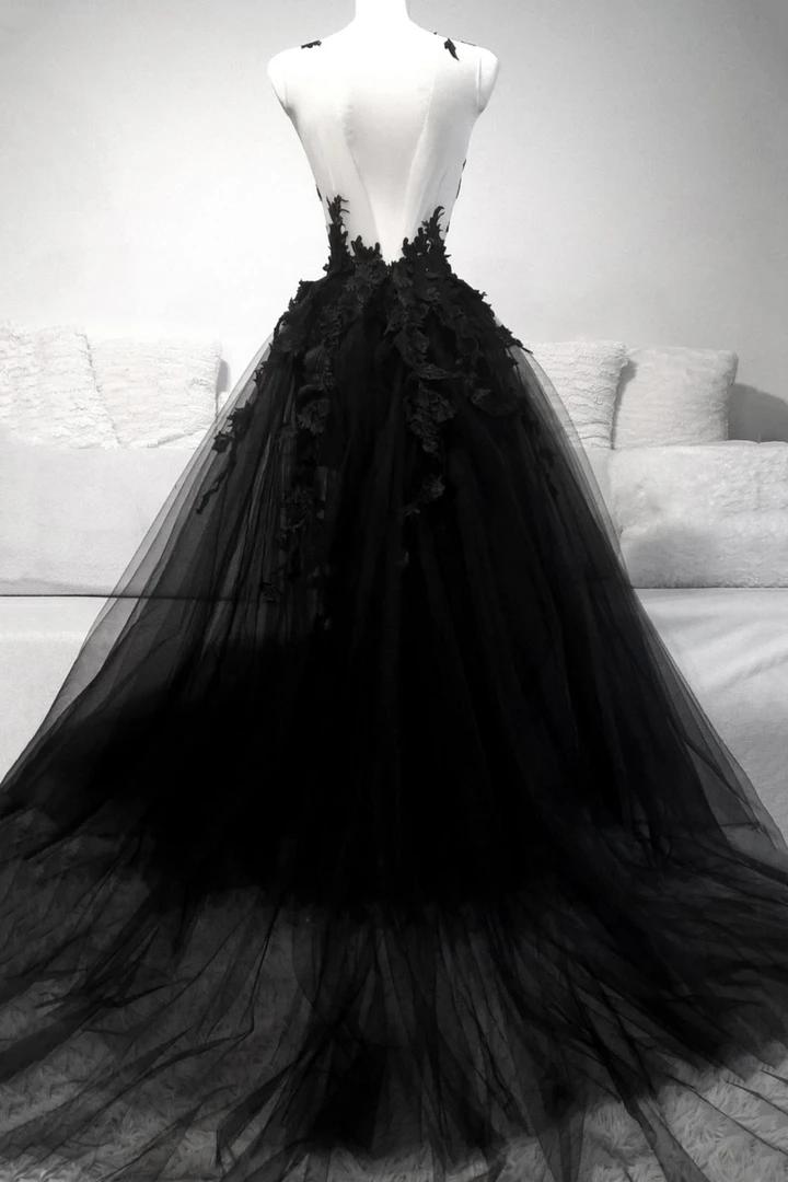 Black V Neck Lace Long Classy Prom Dress A Line Classy Evening Dress Secondary image