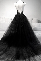 Black V Neck Lace Long Classy Prom Dress A Line Classy Evening Dress