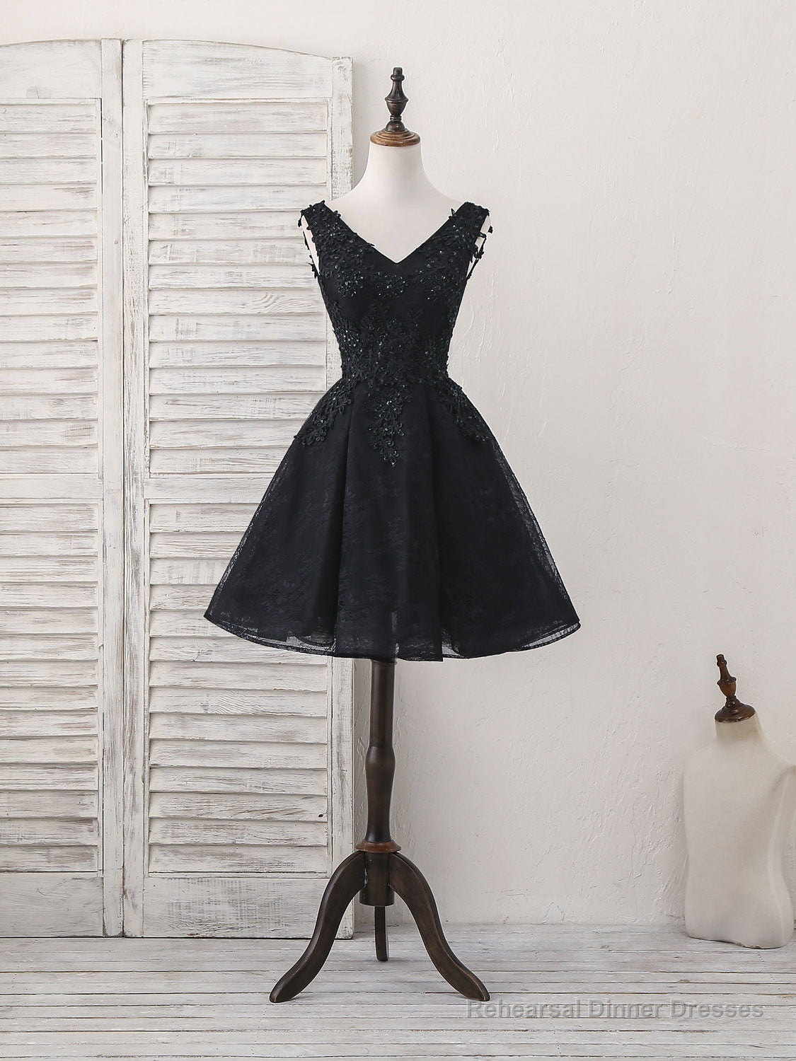 Black V Neck Lace V Neck Short Prom Dress, Black Homecoming Dress Secondary image