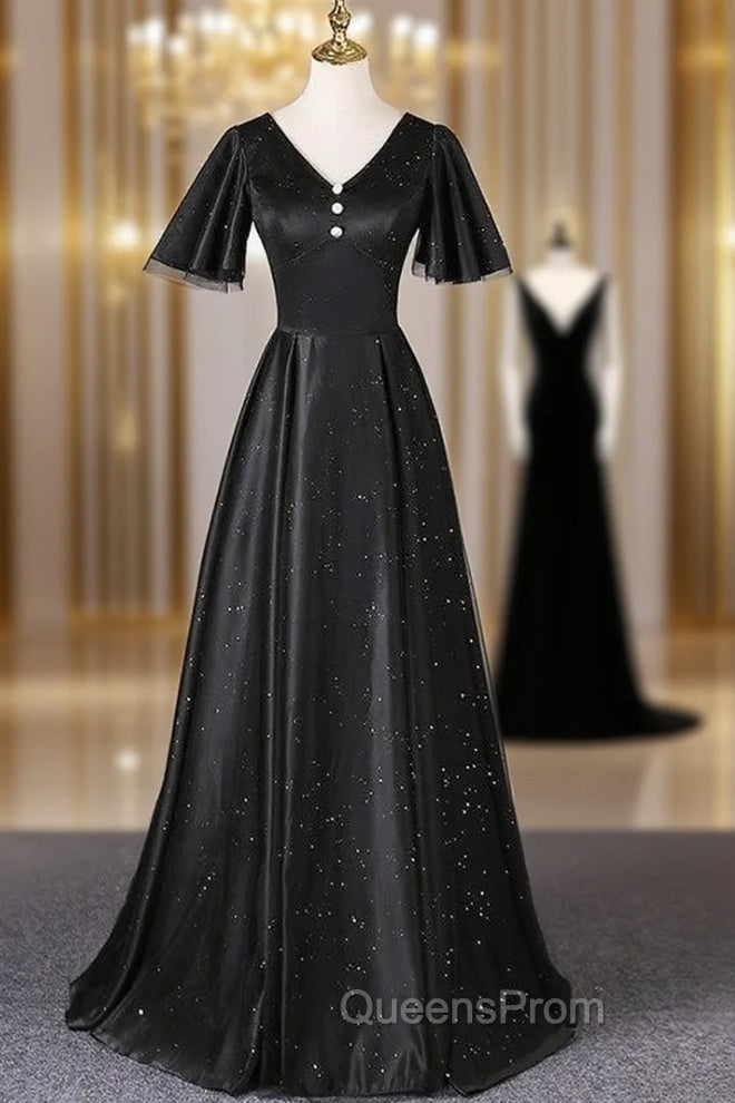 Black V-neck Short Sleeve Evening Prom Dress Main image