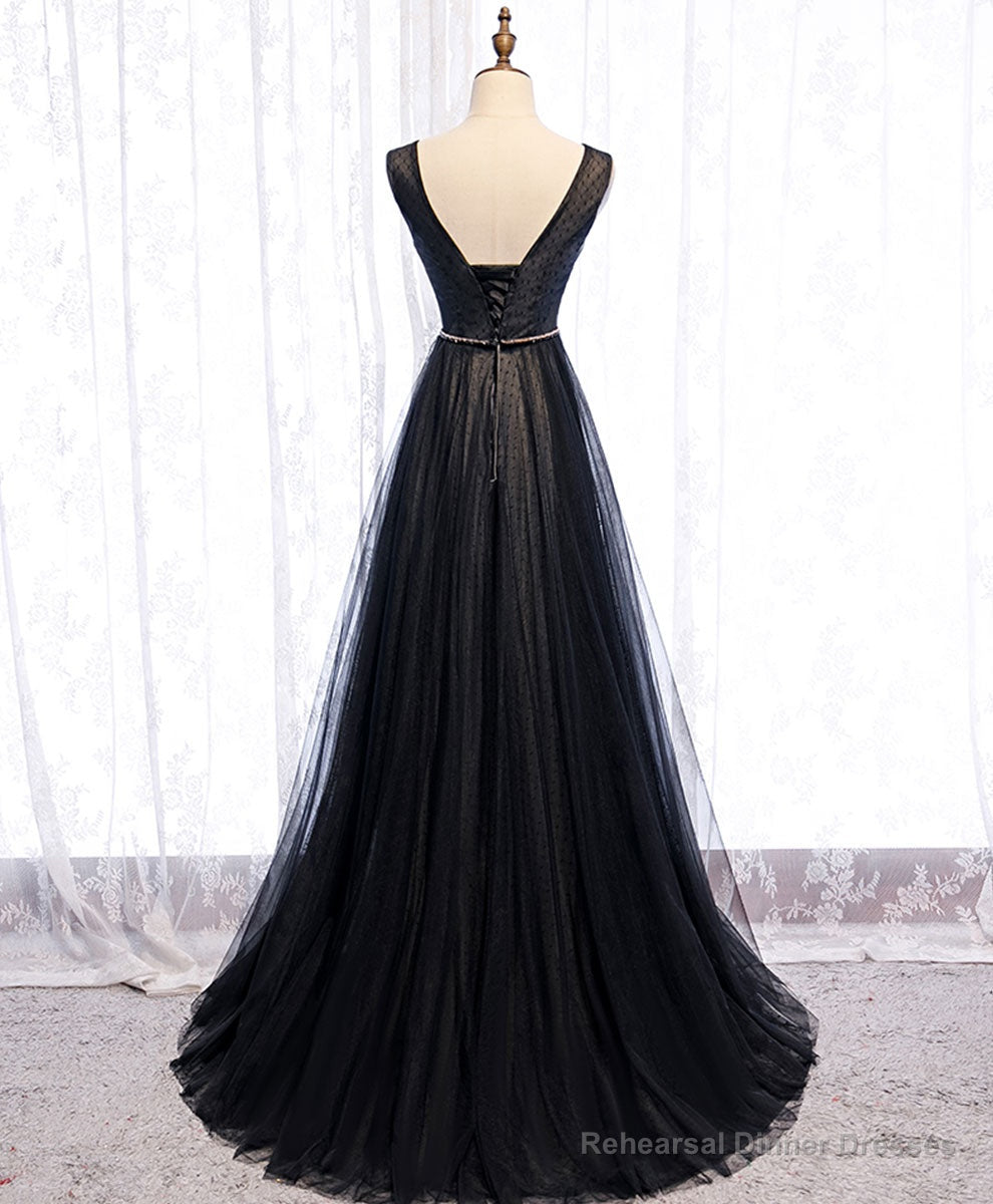 Black V Neck Tulle Lace Long Prom Dress Black Evening Dress Secondary image