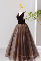 Black V-Neck Tulle Short Evening Prom Dress, A-Line Black Tea Length Party Dress
