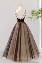 Black V-Neck Tulle Short Evening Prom Dress, A-Line Black Tea Length Party Dress