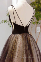 Black V-Neck Tulle Short Evening Prom Dress, A-Line Black Tea Length Party Dress