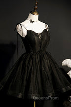 Black V-Neck Tulle Short Evening Prom Dress, Black A-Line Homecoming Party Dress