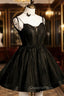 Black V-Neck Tulle Short Evening Prom Dress, Black A-Line Homecoming Party Dress