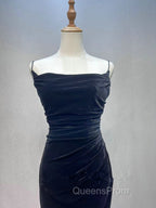 Black Velvet A-line Straps Wedding Party Dress, Black Long Evening Dress Evening Prom Dress