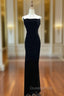 Black Velvet A-line Straps Wedding Party Dress, Black Long Evening Dress Evening Prom Dress