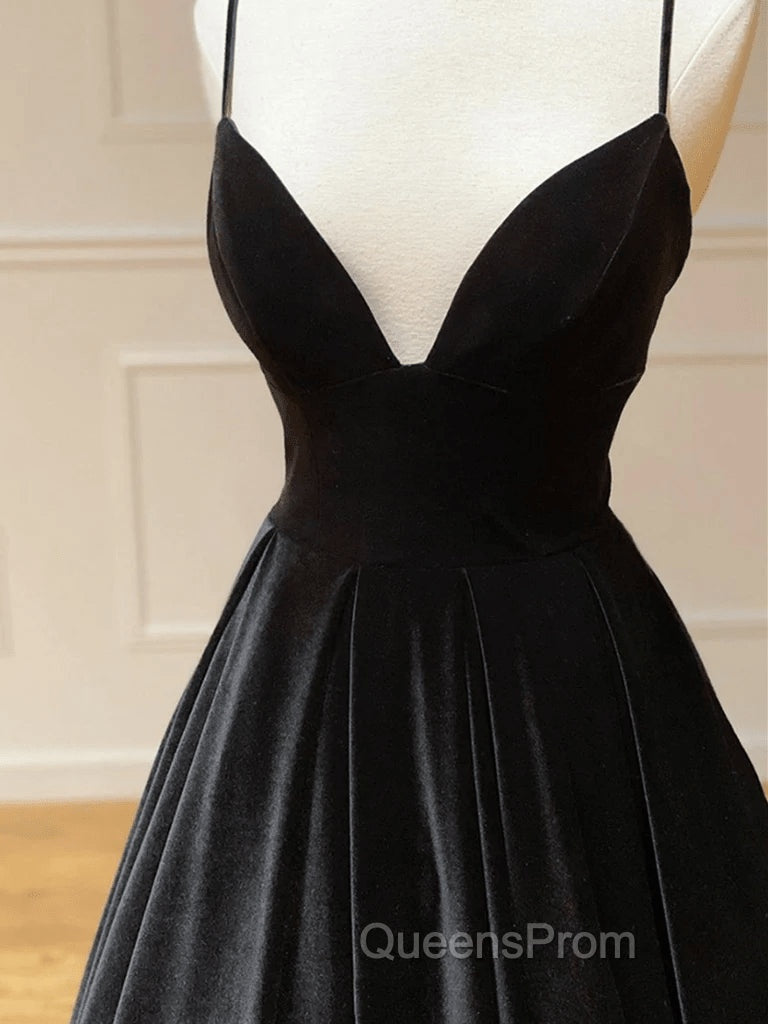 Black Velvet Long A-line Low Back Evening Prom Dress Black V Neck Wedding Party Dress Evening Prom Dress shops